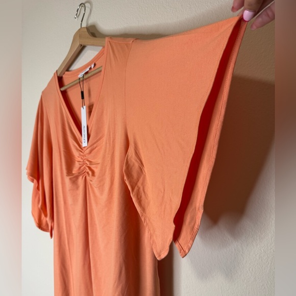 Chico’s Orange Ruched V-Neck Flutter Sleeve Top Size 2 (L/XL) NWT - Picture 3 of 7